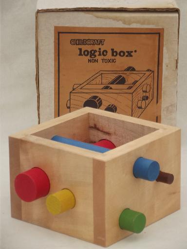 vintage Childcraft logic box, preschool early learning wood puzzle toy