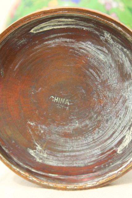 vintage China enameled brass ginger jar, hand painted enamel over metal