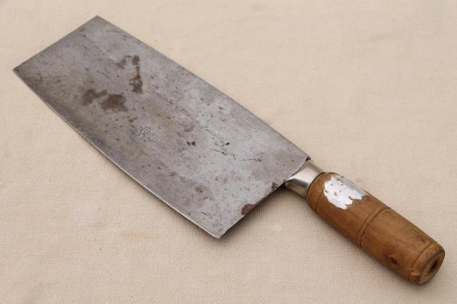 vintage Chinese chef's knife cleaver Hong Kong carbon steel blade asian cooking 