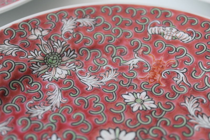 vintage Chinese hand painted porcelain plates famille rose red Jingdezhen China