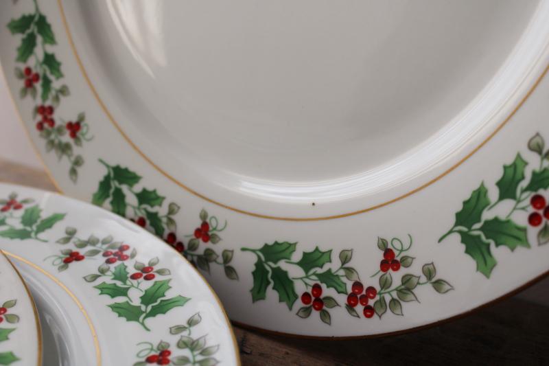 vintage Christmas Charm Gibson holly border china, set of four dinner plates
