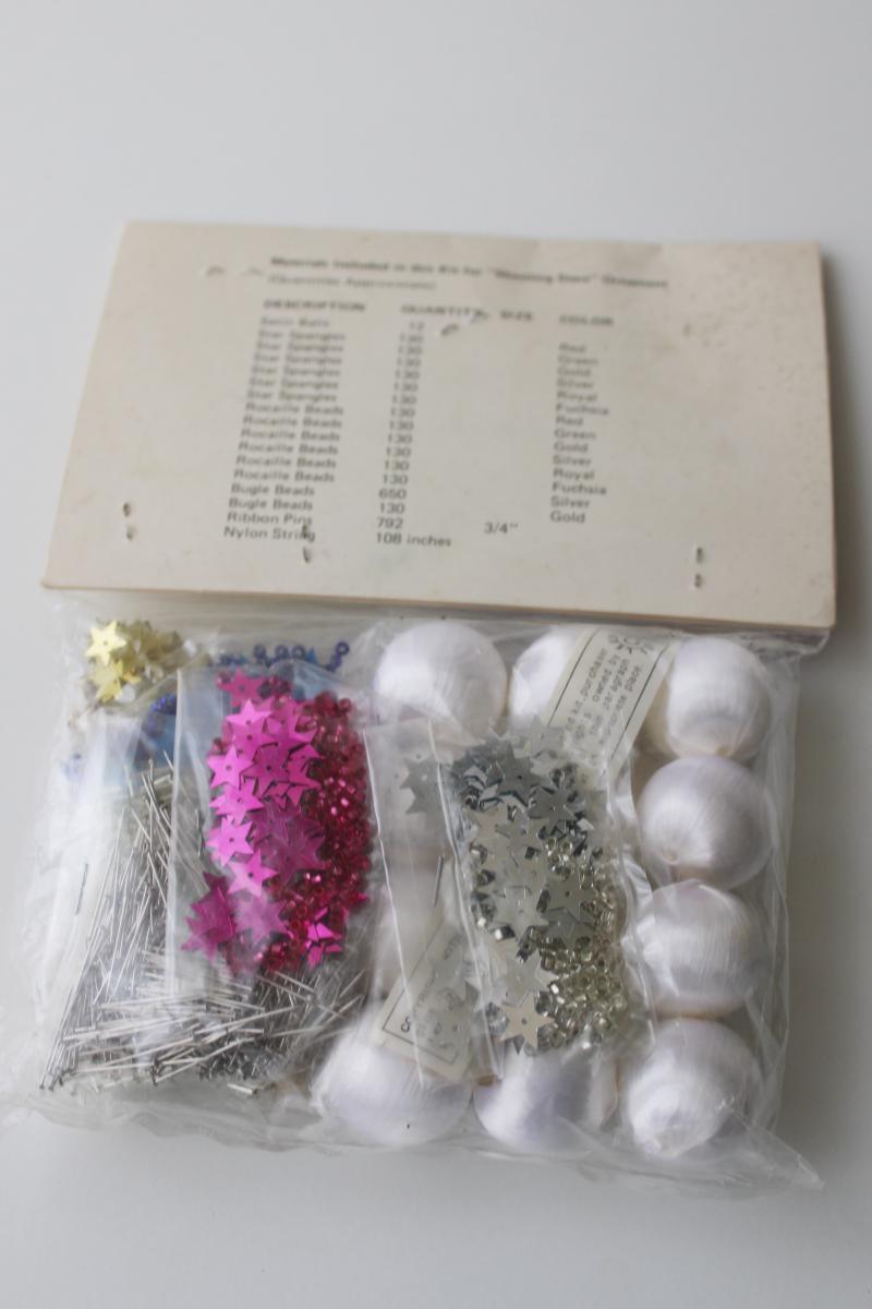 vintage Christmas LeeWards kit, beaded mini ornaments to make, sequined Shooting Stars