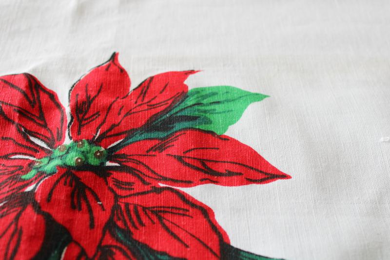 vintage Christmas bells printed cotton tablecloth, retro red & green holiday print