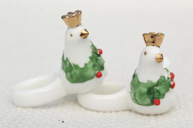 vintage Christmas candle huggers, taper candles rings w/ white doves