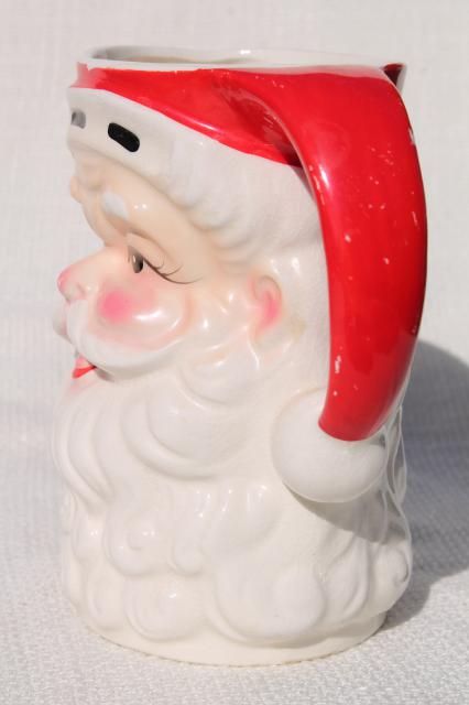 vintage Christmas ceramic Santa face mini mugs & large head vase pitcher Santa Claus