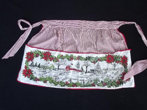 vintage Christmas craft apron, cotton print apron w/ large front pocket