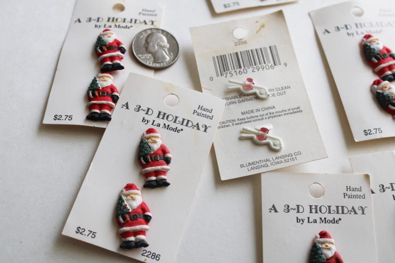 vintage Christmas craft sewing buttons lot new old stock, tiny Santas hand painted