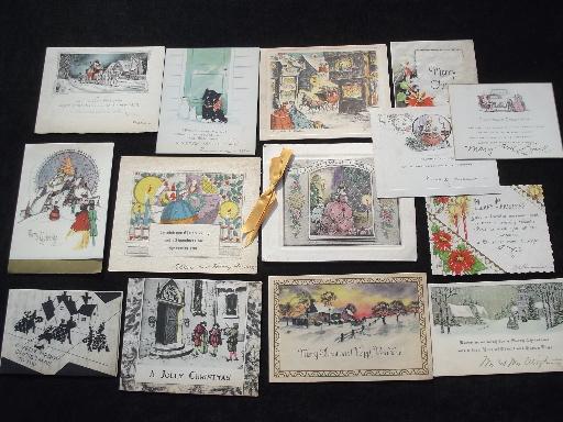 vintage Christmas greeting cards lot, great 1930s holiday graphics