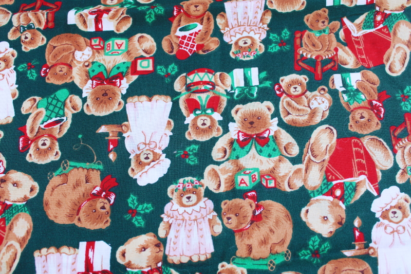 vintage Christmas holiday craft quilting cotton fabric, teddy bears  pull toy bear print