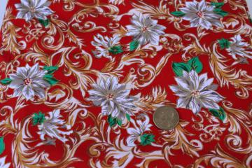 vintage Christmas holiday craft quilting cotton fabric, white poinsettias on red