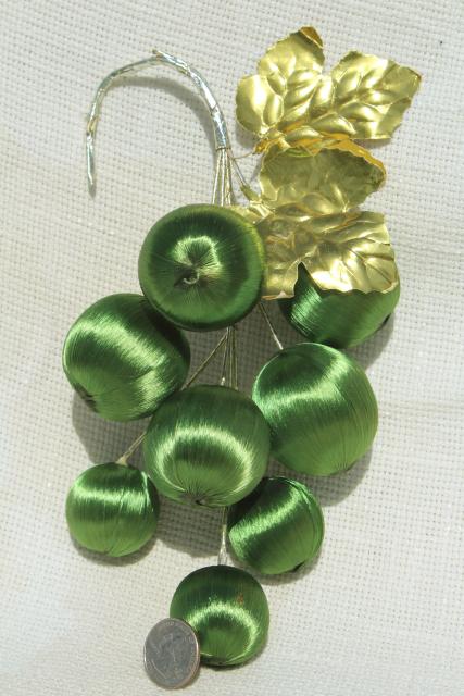 vintage Christmas ornaments, tree decorations - satin peppermint striped balls, apples & pears