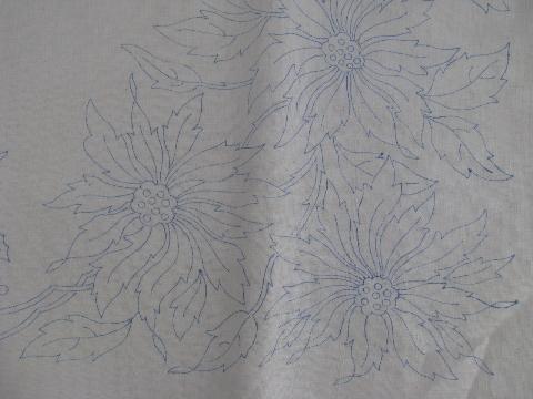 vintage Christmas poinsettia tablecloth stamped to embroider on pure linen fabric