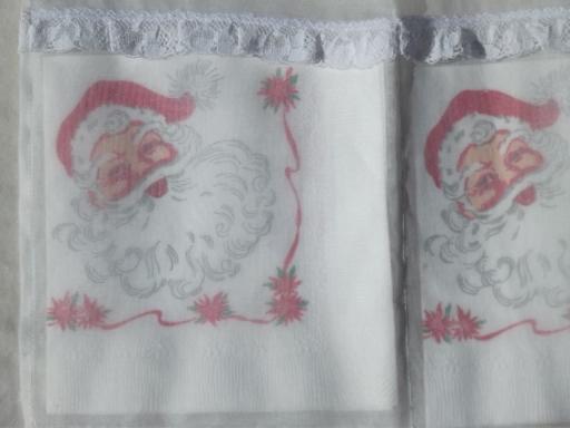vintage Christmas red & white sheer aprons, holiday party hostess aprons