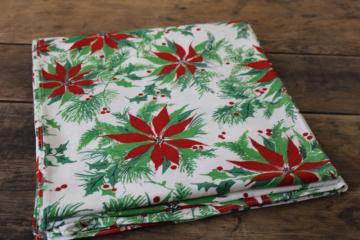 vintage Christmas tablecloth poinsettias print cotton fabric long banquet table size