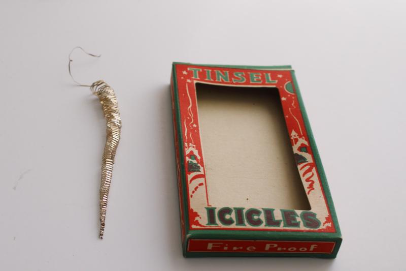 vintage Christmas tinsel metal icicles & Brite Star tree ornament hooks boxes