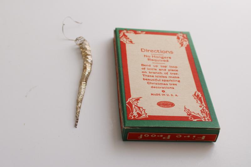 vintage Christmas tinsel metal icicles & Brite Star tree ornament hooks boxes