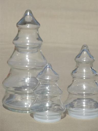 vintage Christmas tree candy jars lot, glass trees holiday canisters