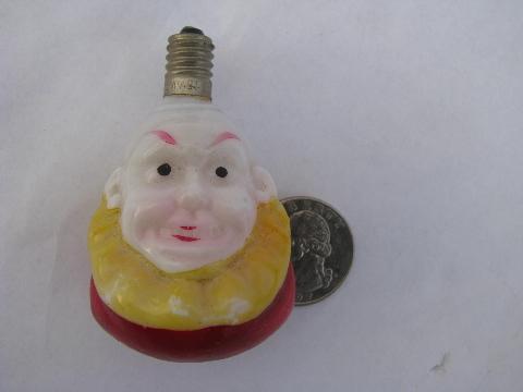 vintage Christmas tree decorations, old figural glass electric light bulb lot