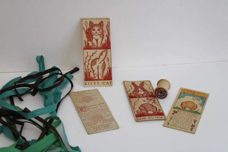 vintage Coats & Clark advertising ephemera, old sewing notions cards Spool Pets paper dolls