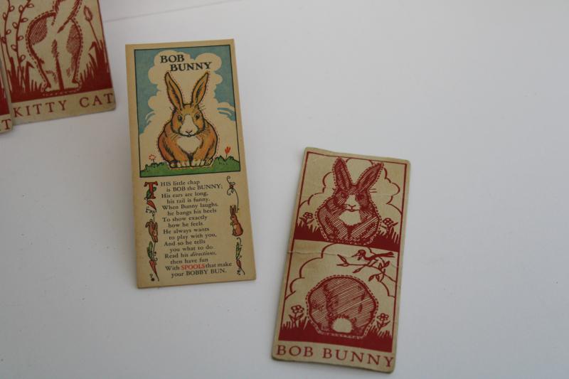vintage Coats & Clark advertising ephemera, old sewing notions cards Spool Pets paper dolls