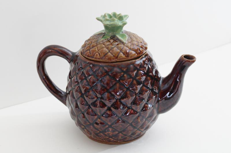 vintage Cobbs - Florida pottery pineapple shape teapot painted ceramic