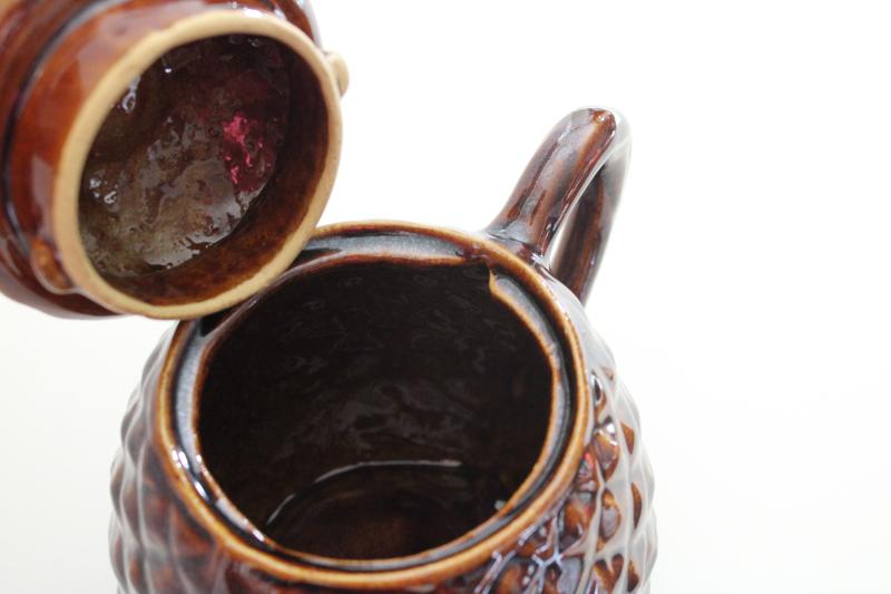 vintage Cobbs - Florida pottery pineapple shape teapot painted ceramic