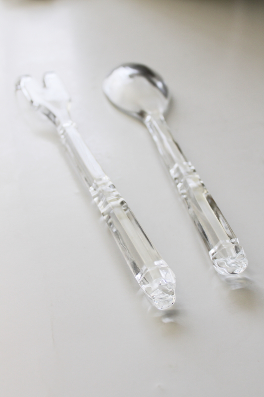 vintage Colony glass salad fork  spoon serving set, crystal clear glass