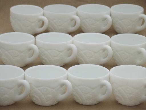 vintage Concord milk glass punch  cups set of 12, McKee pressed glass