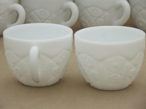 vintage Concord milk glass punch  cups set of 12, McKee pressed glass