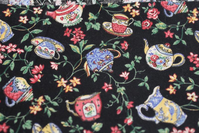 vintage Concord print quilting weight cotton fabric whimsical tea pots, cups & saucers 