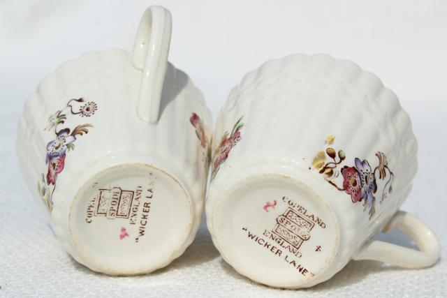 vintage Copeland Spode Wicker Lane basket weave embossed china demitasse, tiny coffee cups