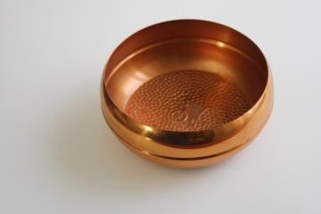 vintage Coppercraft Guild planter pot, solid copper bowl w/ brass ball feet
