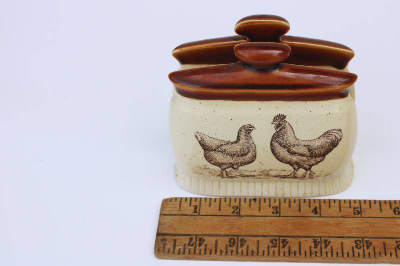 vintage Country Road Enesco Japan ceramic napkin holder w/ barred rock chickens