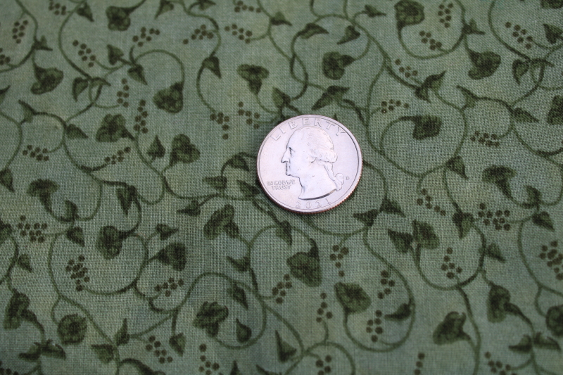 vintage Cranston quilting weight cotton fabric, moss green w/ morning glories floral print