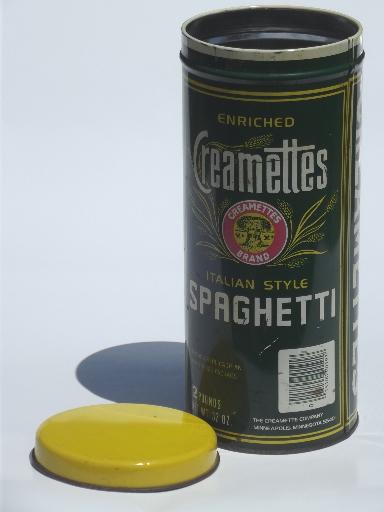 vintage Creamettes  tin, kitchen canister for spaghetti or macaroni 