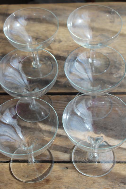 vintage Crisa glass hollow stem champagne glasses, coupe shape nice for cocktails