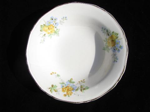 vintage Crown Potteries china bowls, forget-me-not flowers in blue & yellow