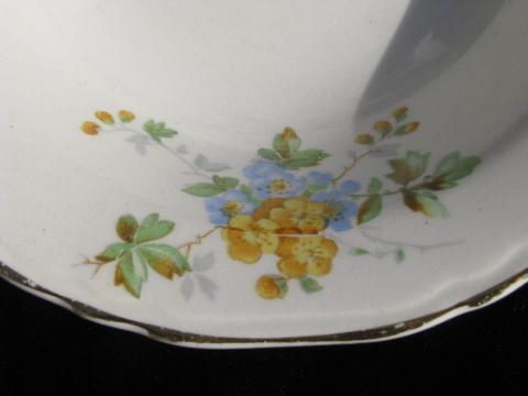 vintage Crown Potteries china bowls, forget-me-not flowers in blue & yellow