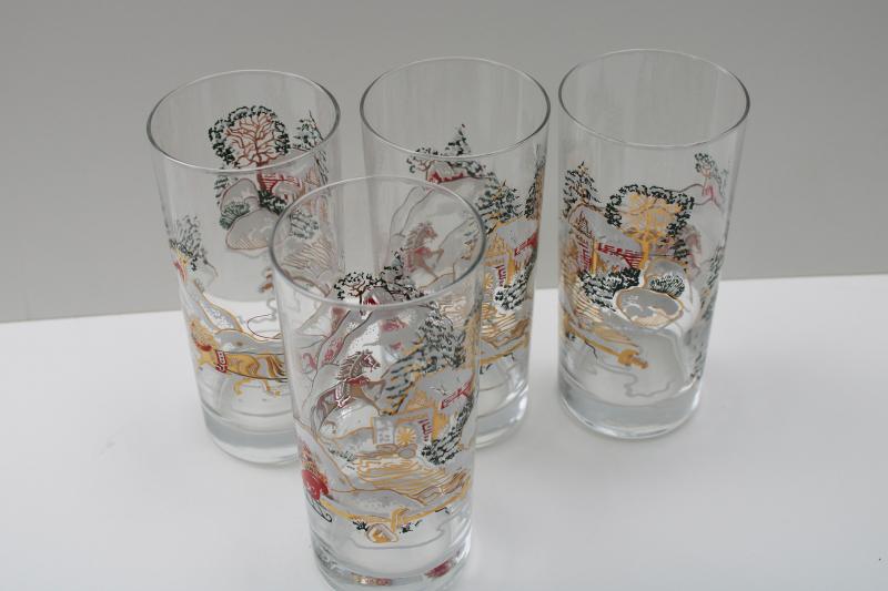 vintage Culver sleigh ride Christmas holiday drinking glasses highball tumblers