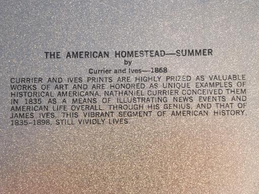 vintage Currier & Ives print metal serving tray, American Homestead Summer 