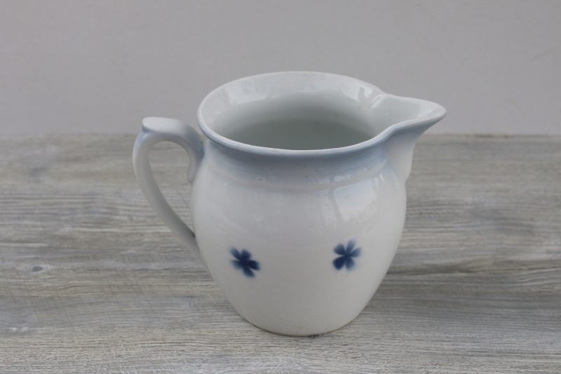 vintage Czech china milk jug pitcher, blue  white cherries French country style