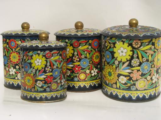 Vintage Daher Decorated Ware Made In England Tole Metal Canister