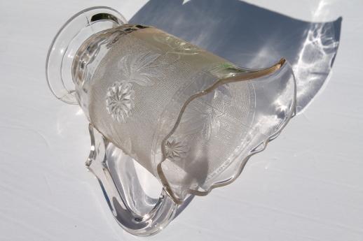 vintage Dahlia pattern pressed glass lemonade pitcher, Canton / Co-Op Flint glass?