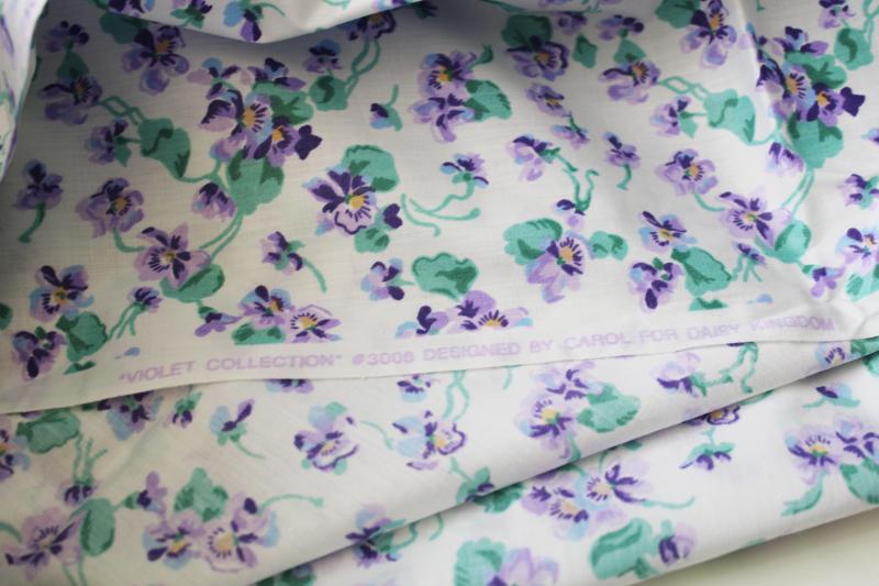 vintage Daisy Kingdom violet print cotton fabric, purple violets floral