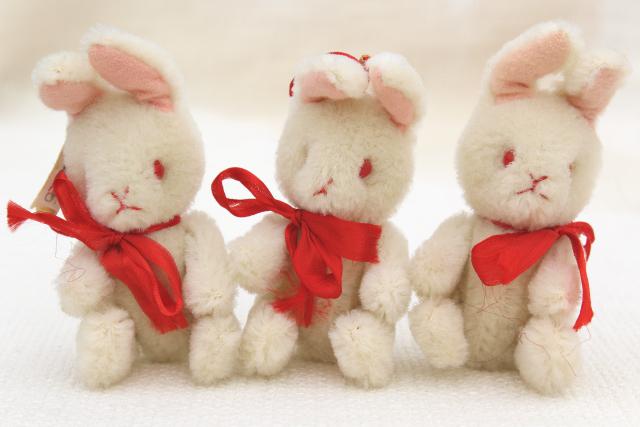 vintage Dakin mini animals, wool mohair plush Easter lambs & jointed bunnies toys