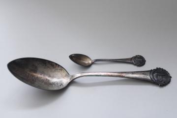 vintage Danish silver plate large  small spoons, souvenirs of Slotskirken Copenhagen