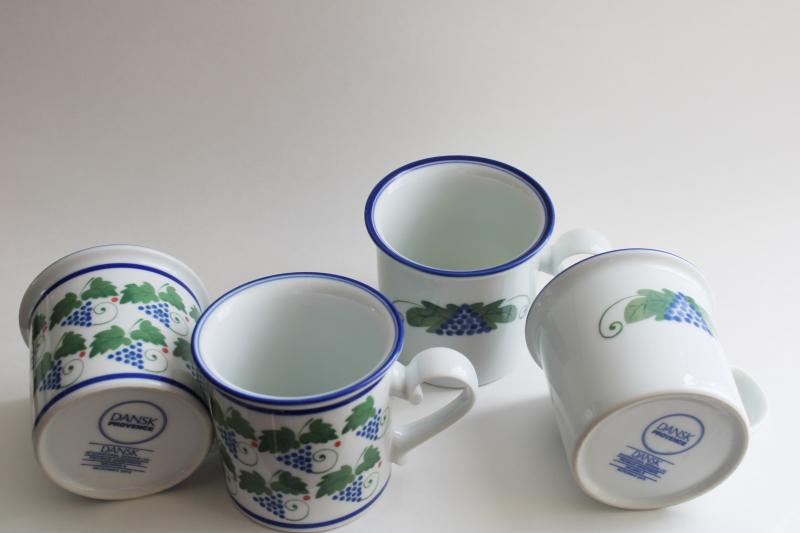 vintage Dansk Japan Provence harvest pattern mugs set of four, blue & green grapes