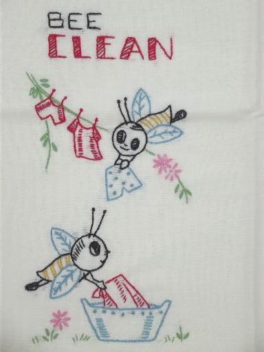 Embroidered Kitchen Towel with Bee Kind Bees and Polka dots Renovating  Decorate