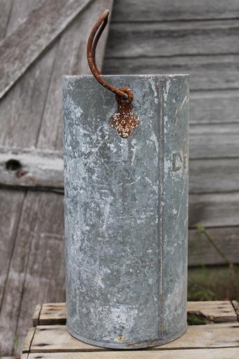 vintage Delaval dairy bucket, farm primitive tall zinc pail w/ rusty handle
