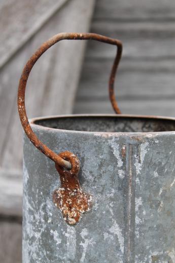 vintage Delaval dairy bucket, farm primitive tall zinc pail w/ rusty handle